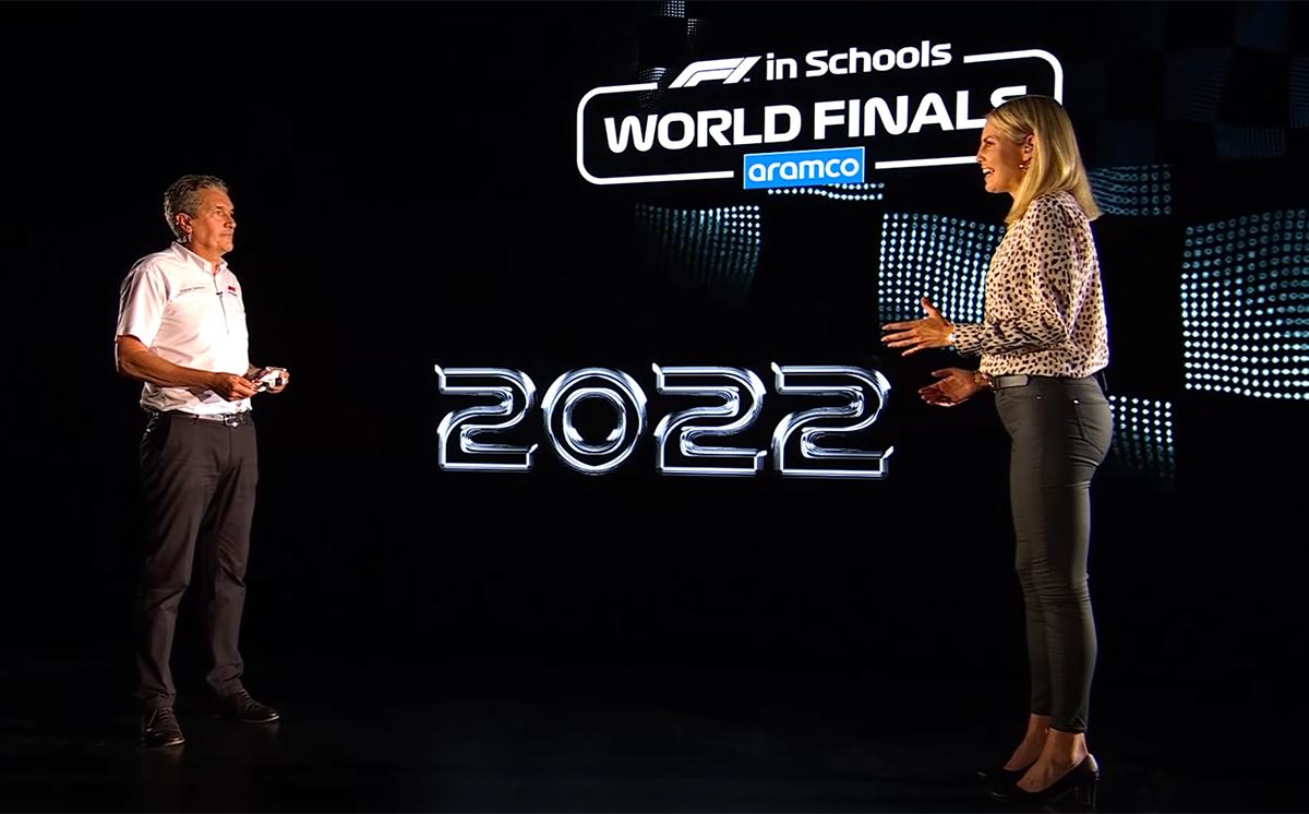 Andrew Denford speaking to Rosanna Tennant at the F1 2022 car launch